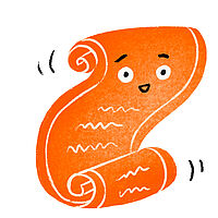 Verzierte Papierbahn als Comic in Orange