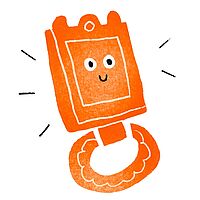 Gürtelschnalle als Comic in Orange gezeichnet