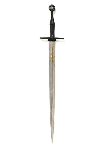 Spätmittelalterliches Stoßschwert mit goldverzierter Klinge